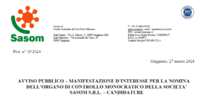 Avviso pubblico – Manifestazione d’interesse per la nomina dell’organo di controllo monocratico della società Sasom s.r.l.